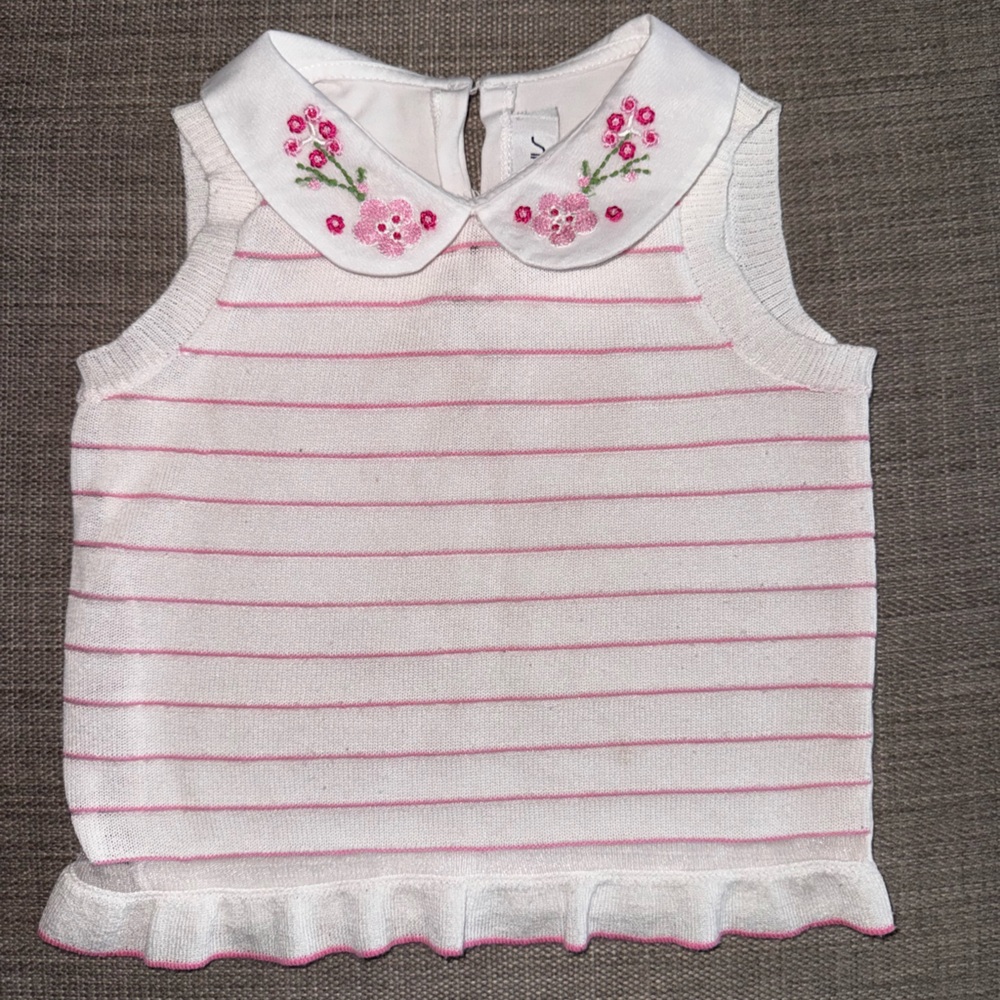 Simonetta Mini White Collar with Pink Floral Embroidery
